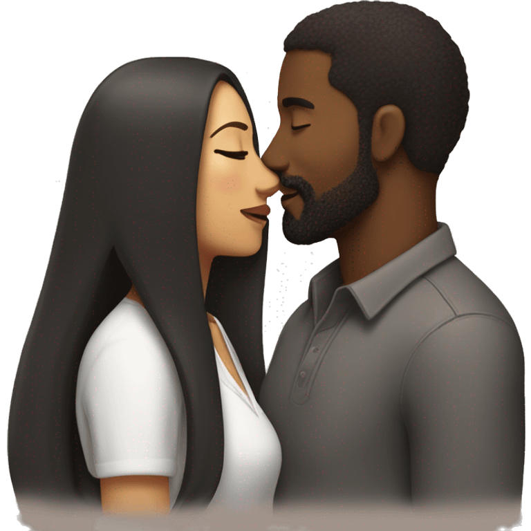 BLACK Man with dark VERY SHORT hair WITH beard kissing HISPANIC woman with VERY long STRAIGHT brown hair emoji