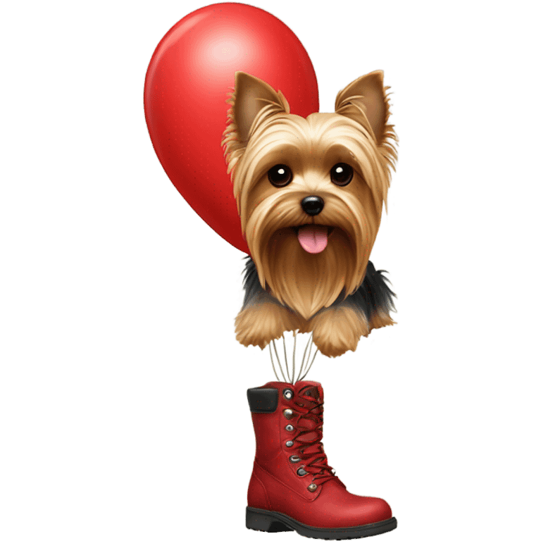 Yorkie with red boots in a balloon  emoji