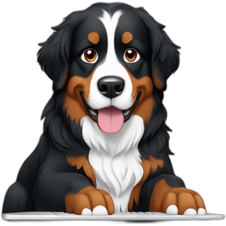 Bernese mountain dog writing a computer emoji