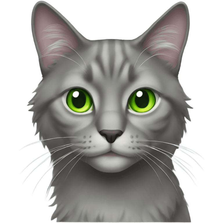 long hair grey cat bright green eyes emoji