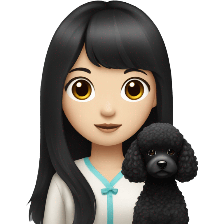 One Korean girl with black long straight hair with one black poodle emoji