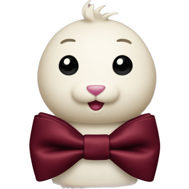 Burgundy bow tie on crème stuffed bunny emoji