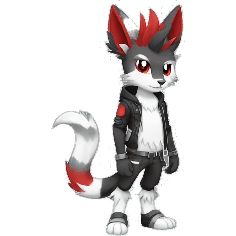 Anthro cool edgy black white grey punk red animal hybrid Fakemon full body emoji