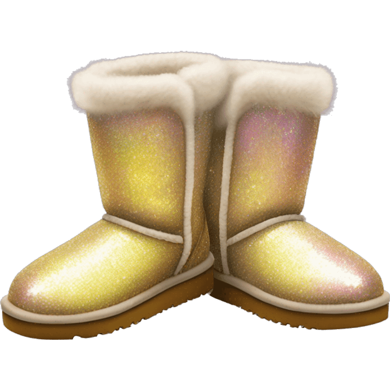 Realistic iridescent Sparkle glitter and fur Ugg boots. emoji