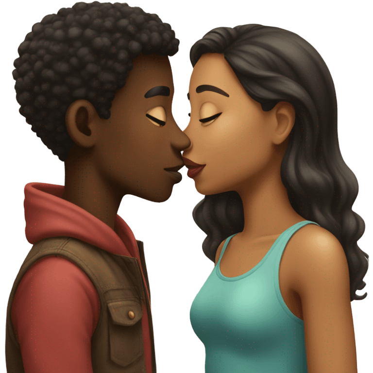 black boy and girl kissing  emoji