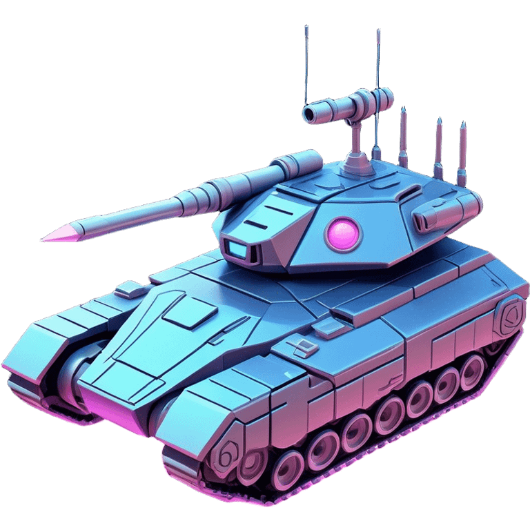 Clash of Clans aesthetic: Cinematic Playful Space Tank Emoji, rendered in a 3D vector-style similar to standard emojis with minimal shading and bold, simplified shapes. A robust, isometric armored vehicle with sleek futuristic plating and energy cannons, softly glowing with a high-tech cosmic combat charm. Simplified yet unmistakably iconic, highly detailed and consistent, glowing with a soft radiant shine and high gloss. Stylized with a touch of intergalactic warfare and a soft glowing outline, capturing the essence of a futuristic battle machine with a friendly, playful spirit! emoji