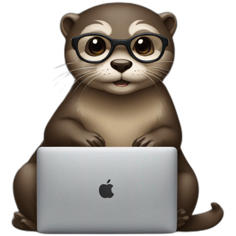 female otter with glasses leaning against a pillow with a macbook emoji