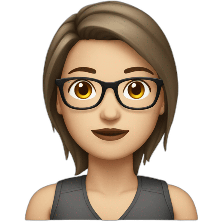 White girl with glasses straight brune mid-short hair emoji