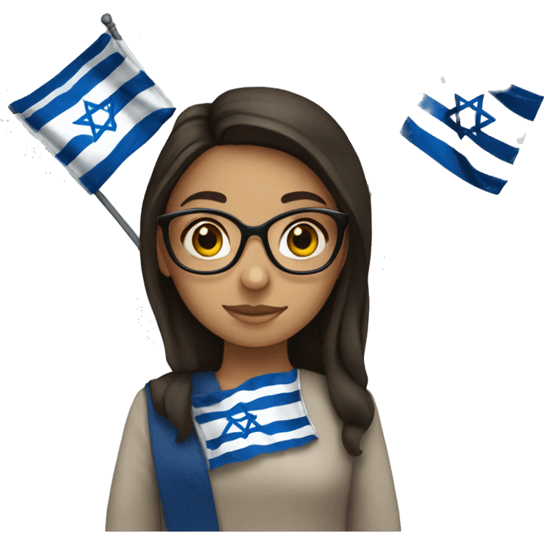 Brunette girl with glasses holding Israeli flag  emoji