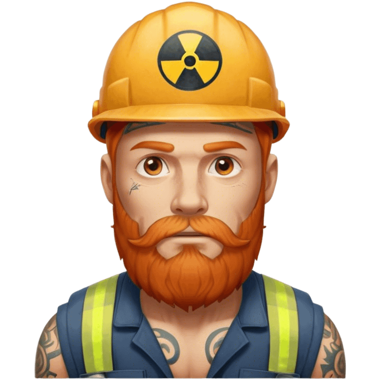 Long Ginger brown beard man with tattoos and cap nuclear worker  emoji