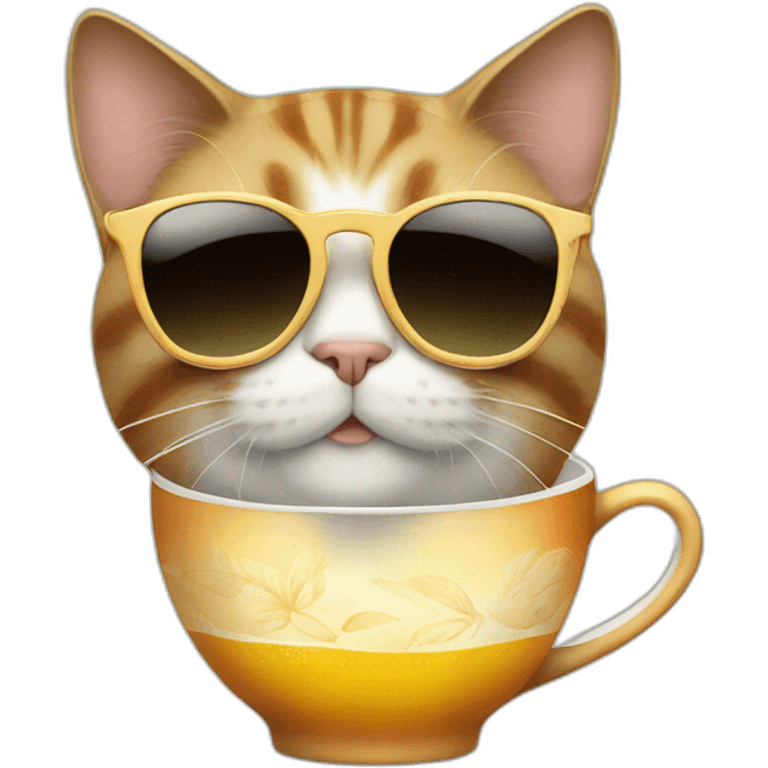 cat with sunglasses and a cup of tea emoji