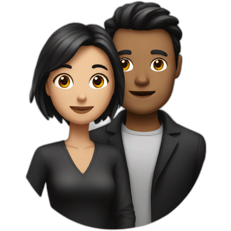 Un homme noir avec une femme brune qui tient un chat emoji