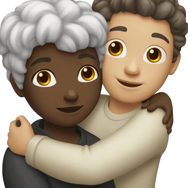 black girl and white guy hugging emoji