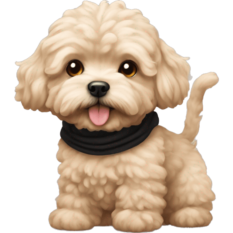 Beige maltipoo with black cat emoji