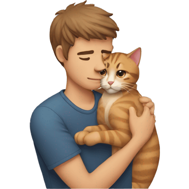 Man hugging cat emoji