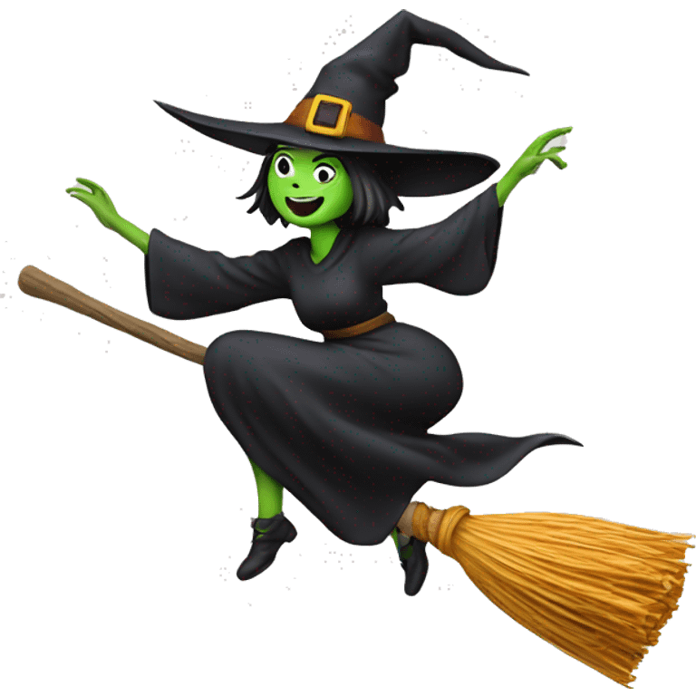 witch, flying to the right on a broom, throwing candy. emoji