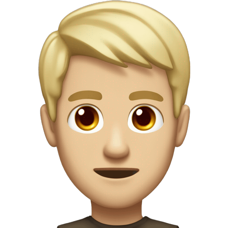 A man, with sharp dark red eyes and flowing blond short hair, eyes piercing straight ahead, mouth slightly turned up, have the spirit of overlord emoji