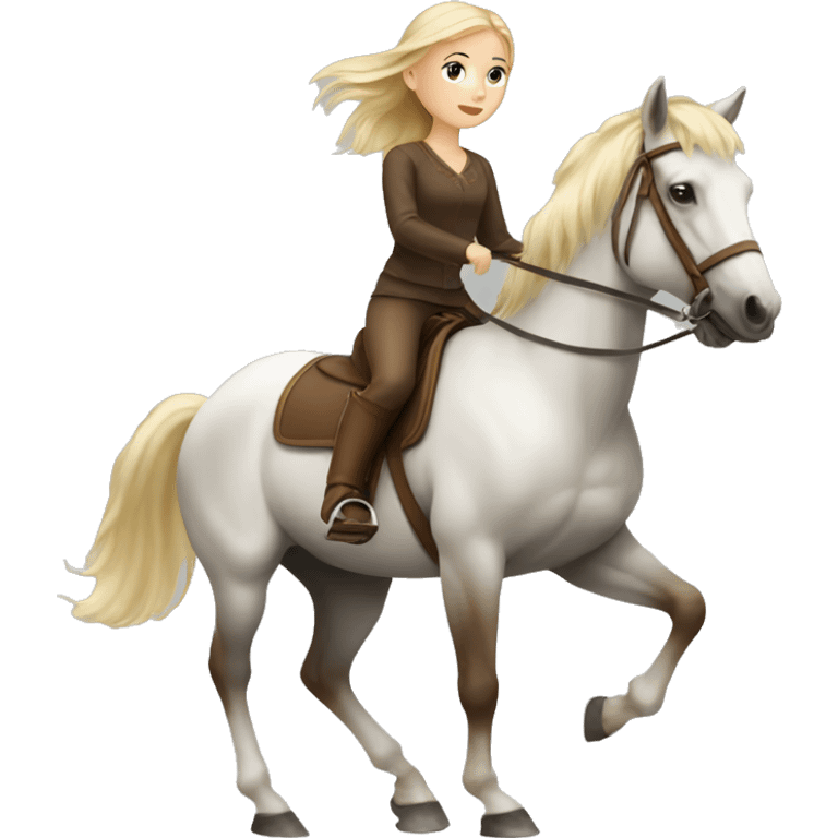 blonde hair girl riding brown and white horse  emoji