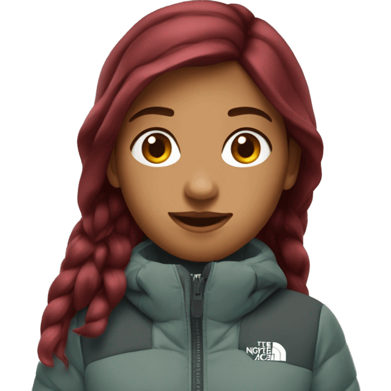 burgundy haired Girl wearing long northface  emoji