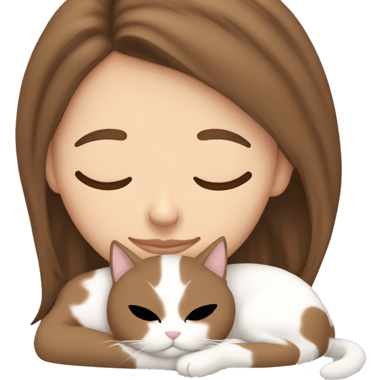 White girl brown hair sleeping with cat emoji