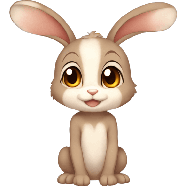 Cute, Anthro, Sona, Dark-Brown, Normal-type-Ground-type Tan-Rabbit-Fakémon with Dark-Red eyes, beige ears, beige belly, beige paws, beige feet, beige freckles, full body emoji