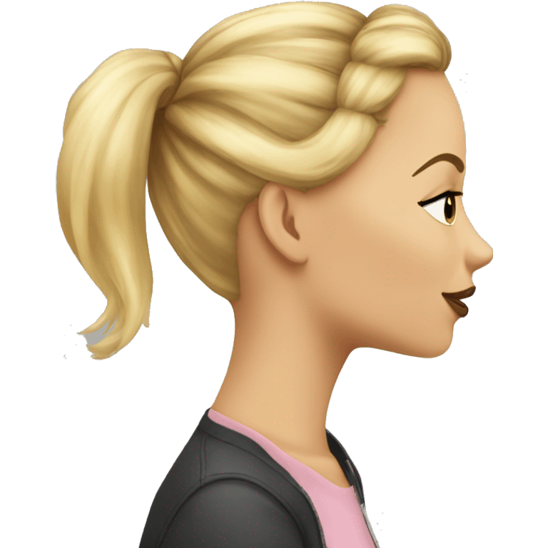 Girl with bun kissing blonde emoji