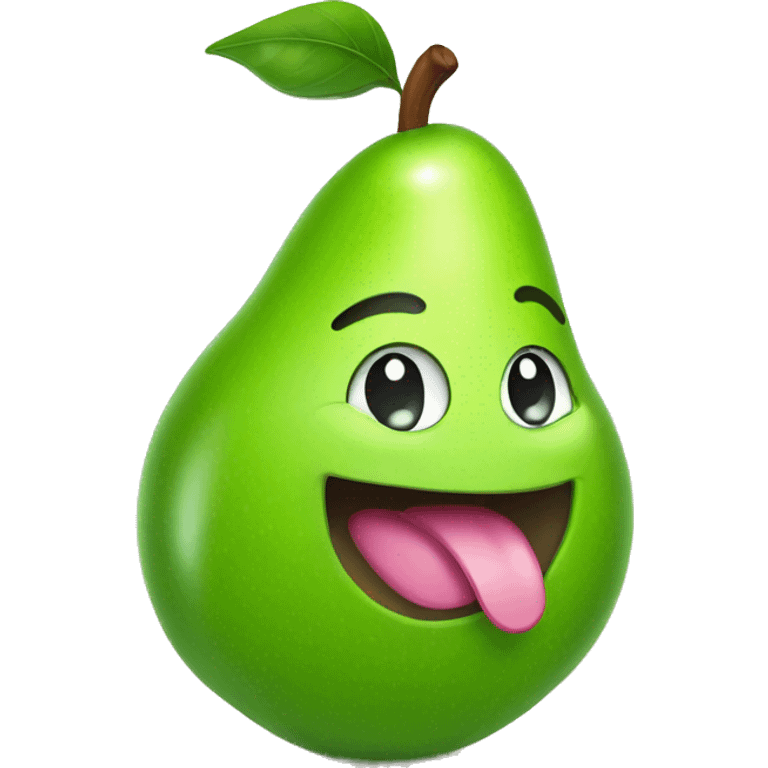 Shiny Green Cute pear with tongue emoji