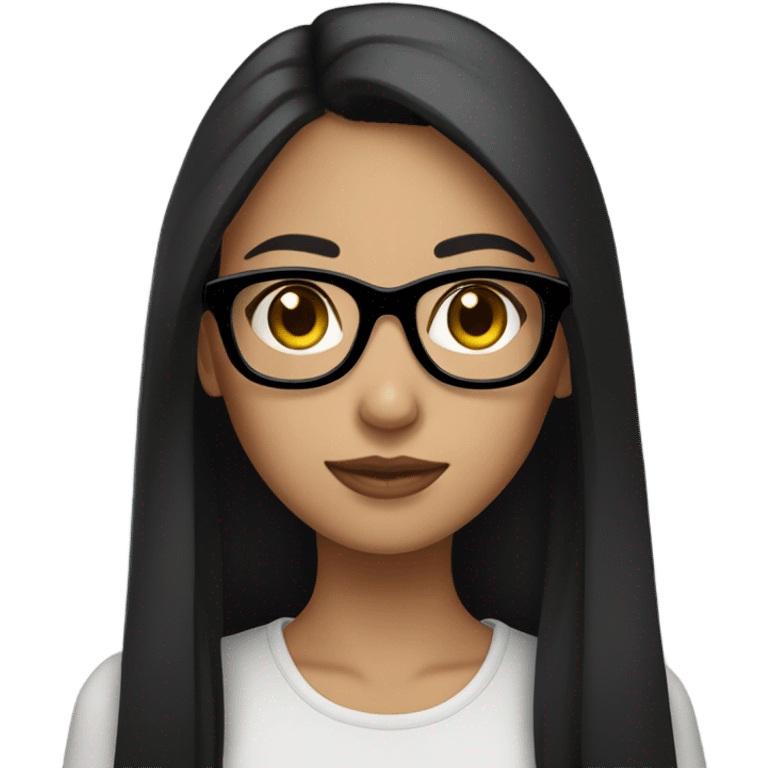 brunette girl with black frame glasses long straight black hair emoji