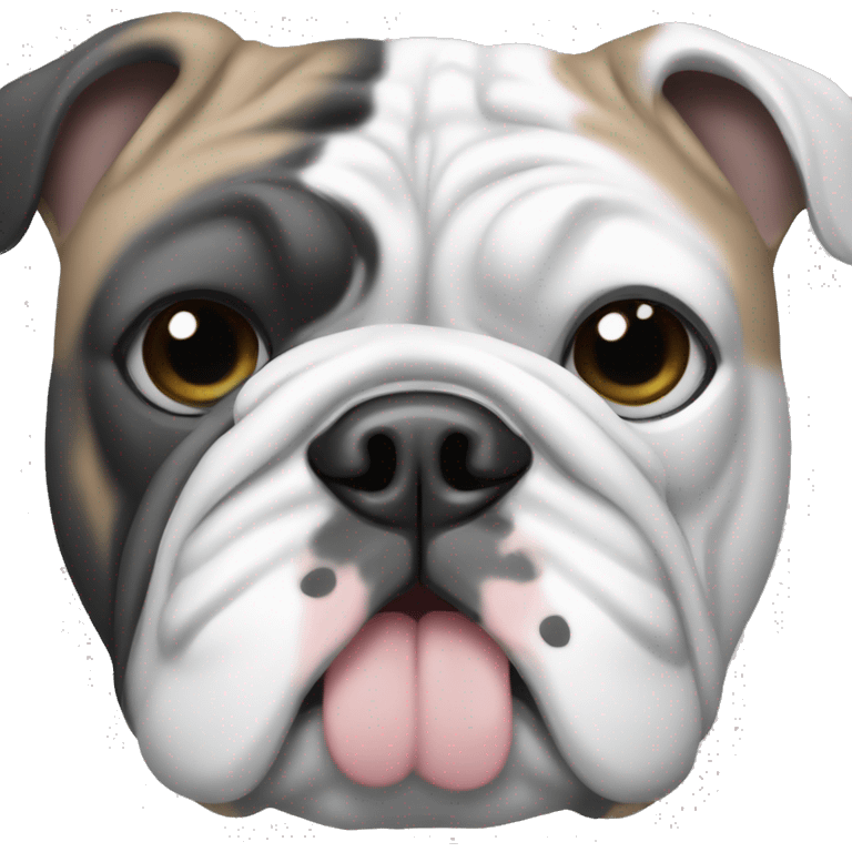 English bulldog in black gray and white with blue eyes emoji