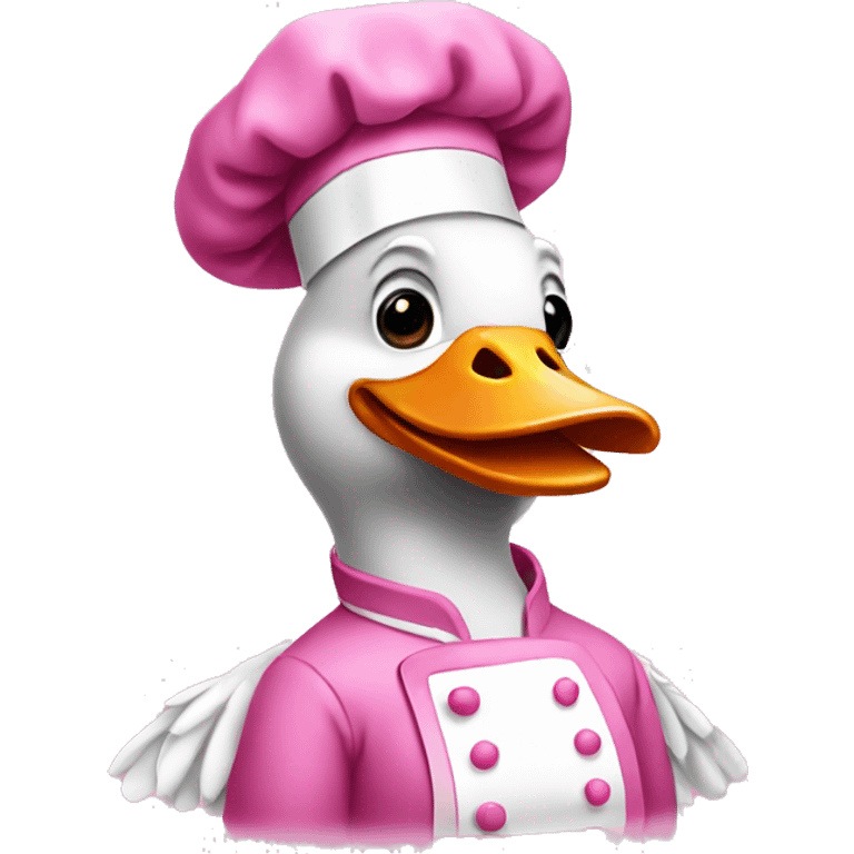 A goose dressed like a pink chef emoji