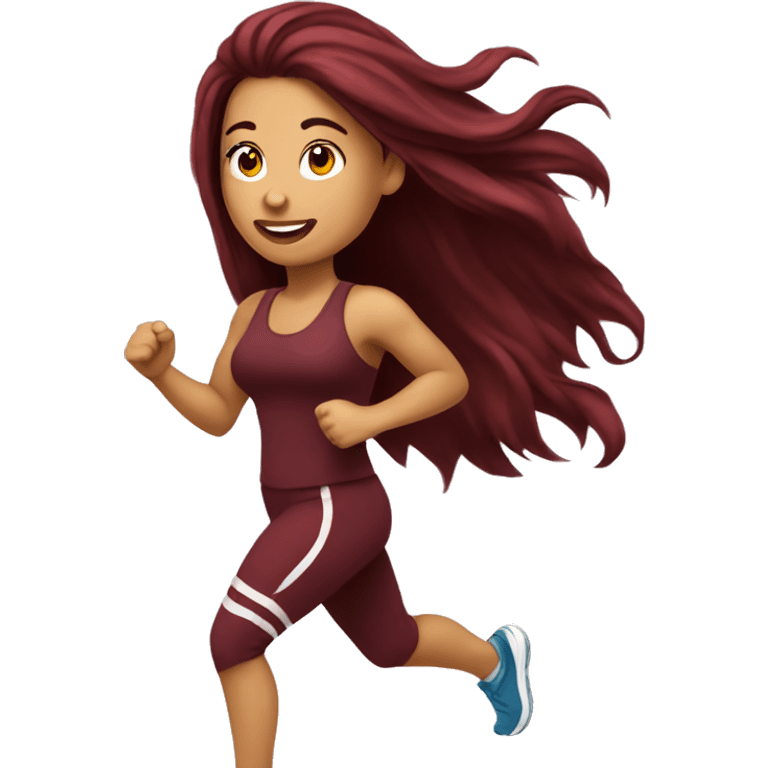 Beautiful tattooed  burgundy long haired woman jogging emoji