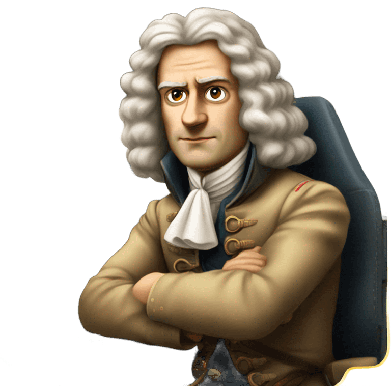 Isaac newton flying a jet emoji