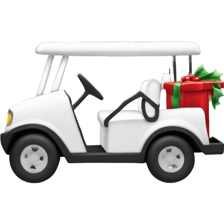 Christmas golf cart white decked out with holiday lights emoji