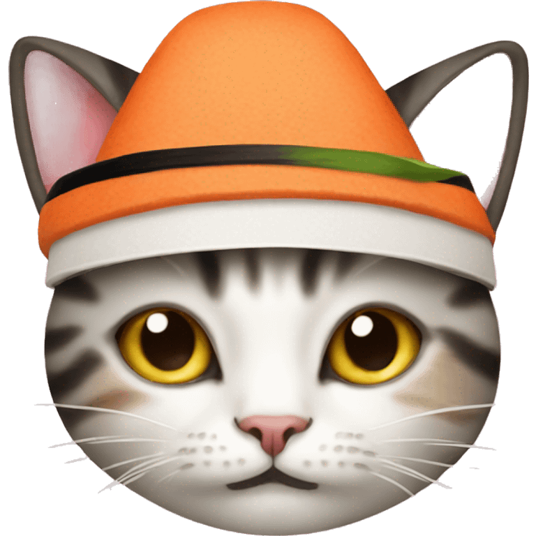 Cat wearing a hat made out of sushi emoji