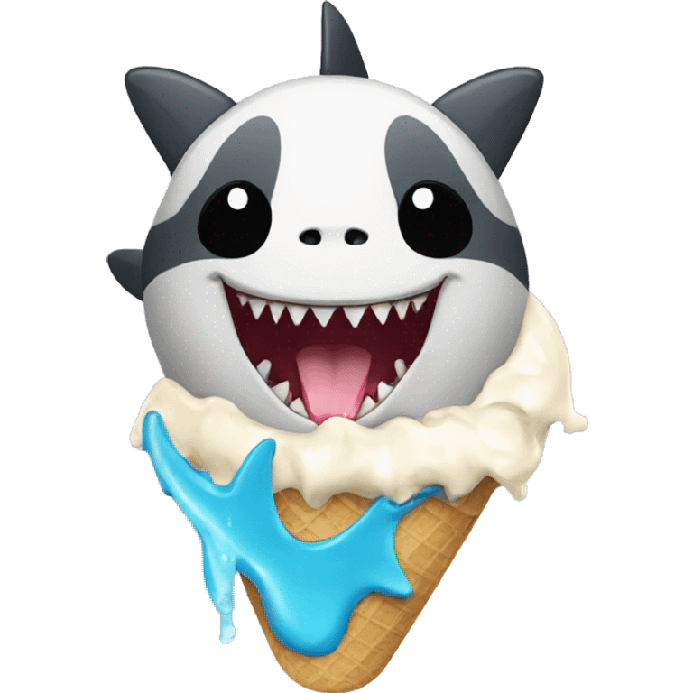 Shark with panda eat ice cream emoji