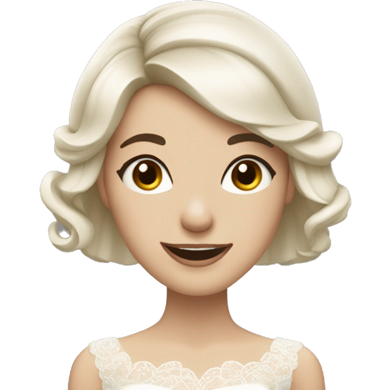 bride with dark short bob bangs brown eyes and giggling pale skin emoji