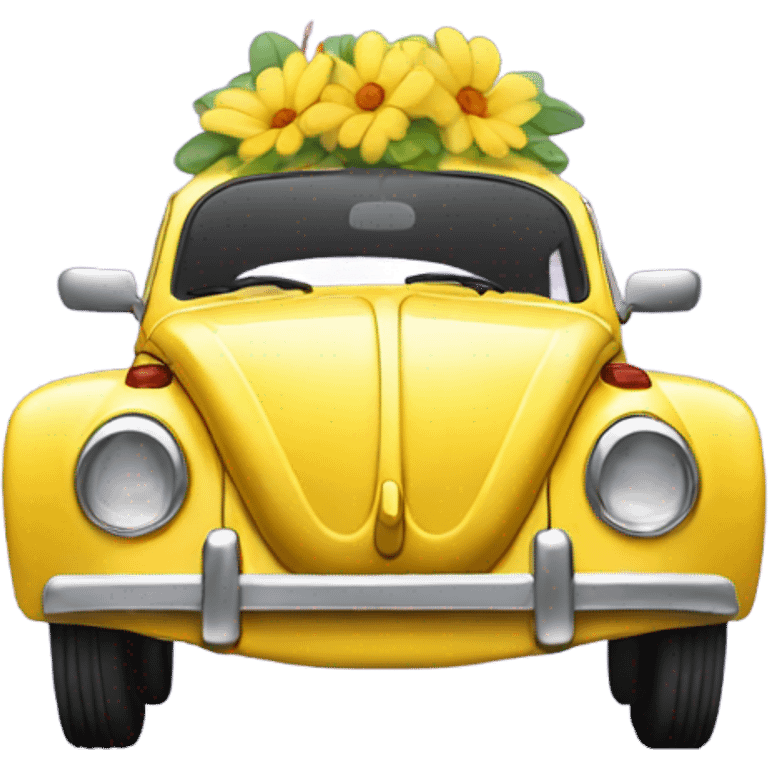  yellow Volkswagen Beetle with flower decals emoji