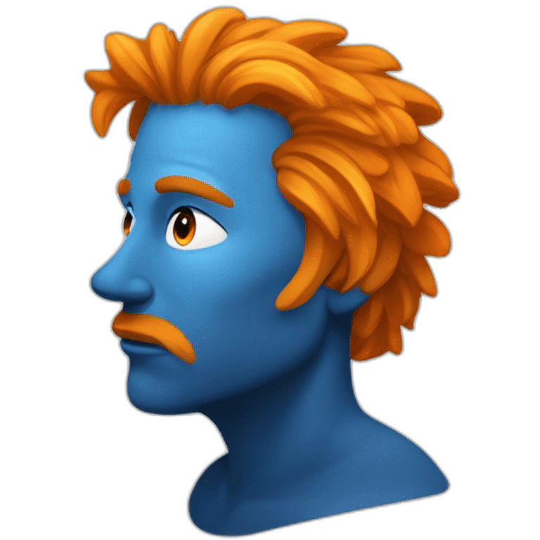 Un mec noir avec des cheveux de couleur bleu dégradé orange moutard sur le visage des symboles doré. Des cornes de bélier orange moutard emoji