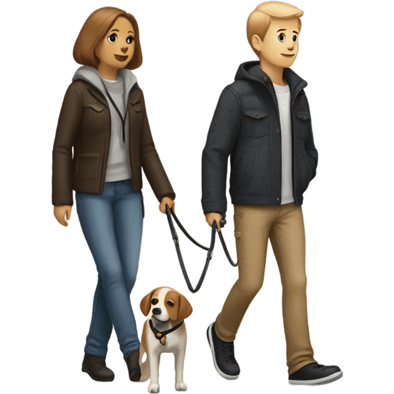 Two people walking in a dark street with dogs emoji