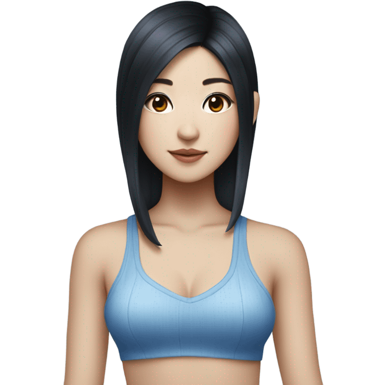 A South Korean girl with black hair and blue highlights and Shakira croc top  emoji