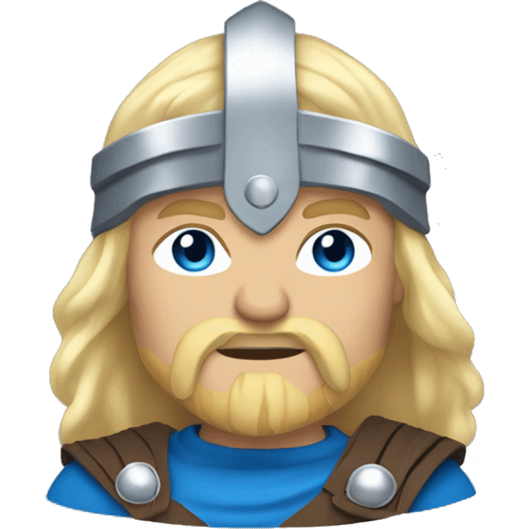 Viking, blue clothes, light blonde hair, silver helmet, blue eyes, muscular emoji