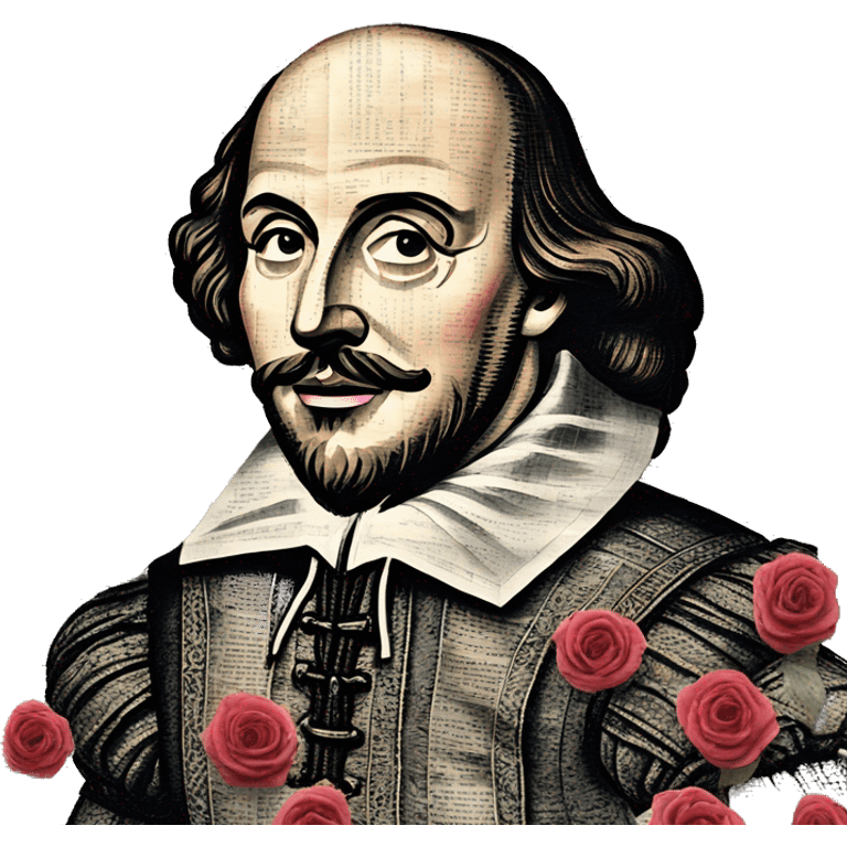 Shakespeare made of newspaper cuttings 420 roses flowers emoji