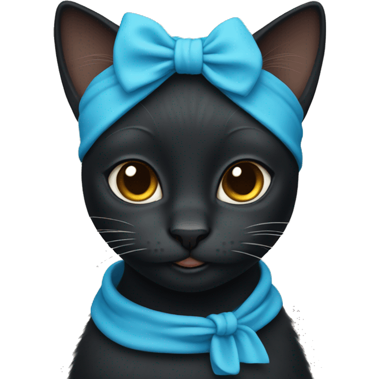 female black cat wearing blue headband emoji