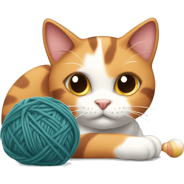 Calico cat playing with a ball of yarn emoji