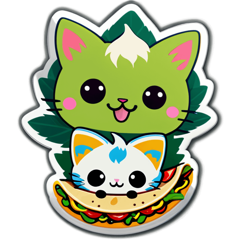 Kawaii Cannabis leaf and kittens eating tacos kawaii style  emoji