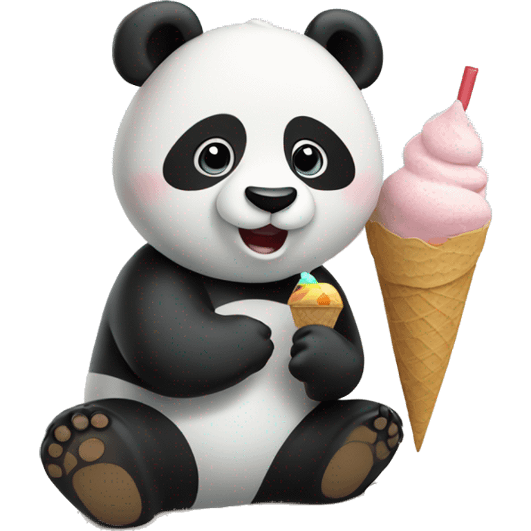 A standing panda with ice cream on the beach emoji