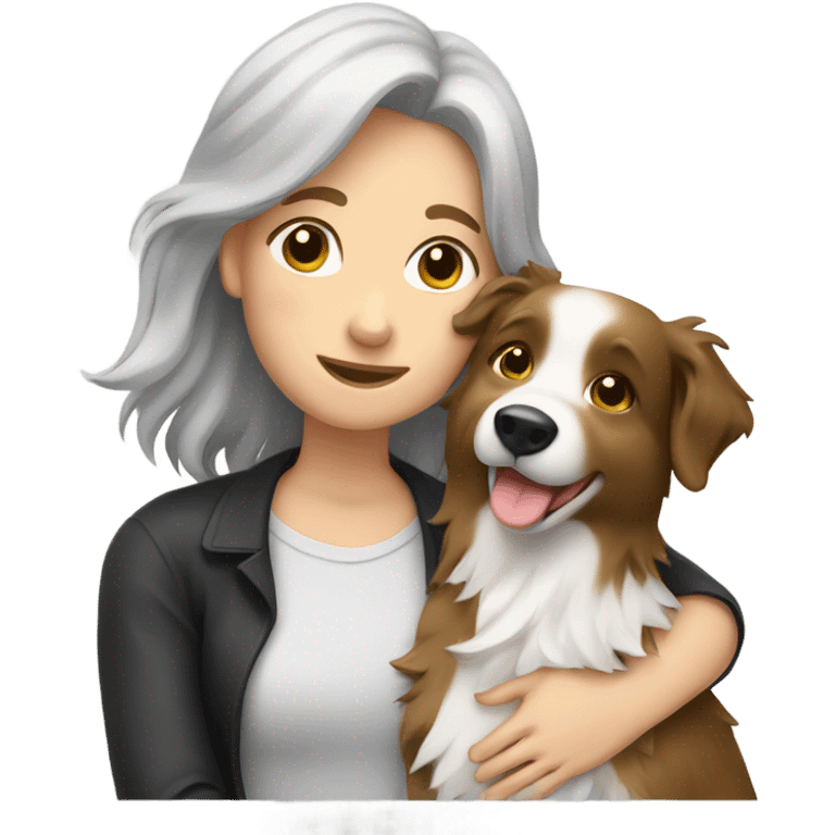 Dark blonde hair woman border collie hugging emoji