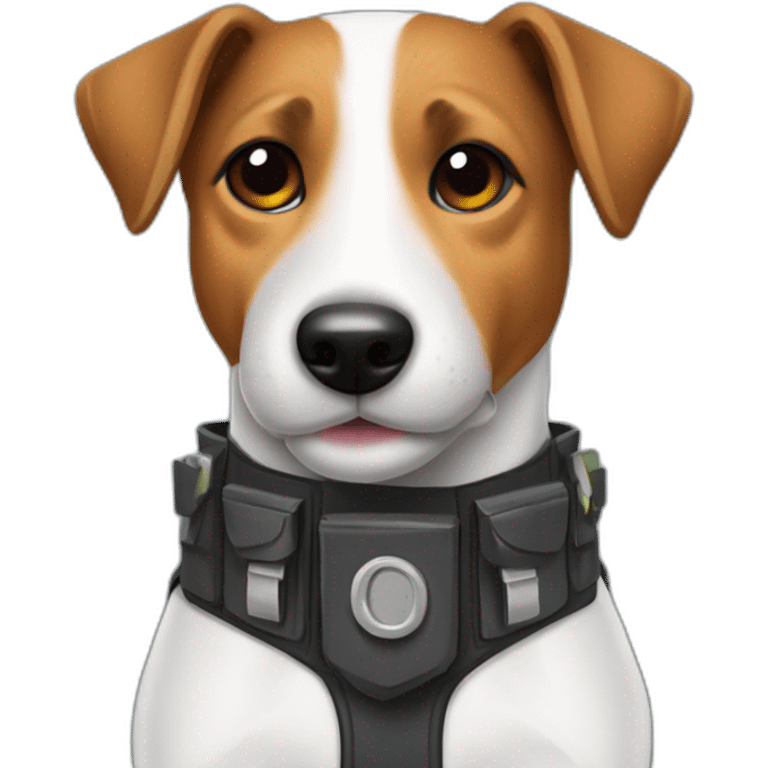 a jack russell terrier dog who works as a switchman and wears a bulletproof vest emoji