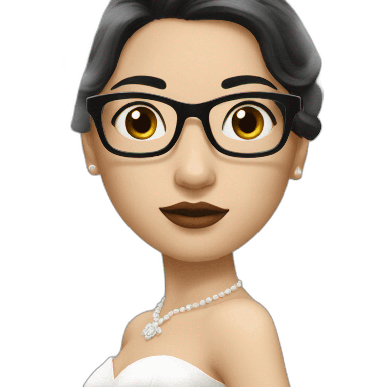 a white bride with black hair and seethrough glasses and a long sleeves emoji