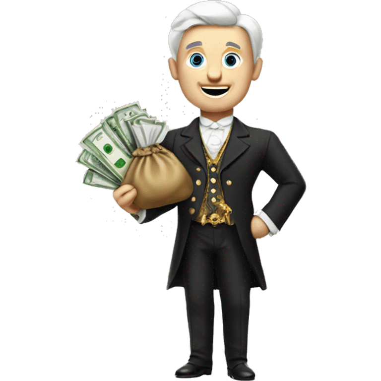 white aristocrat with money bag in his hands emoji